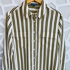 Madison Women's Striped Button Shirt White Yellow Blue sz L in EUC